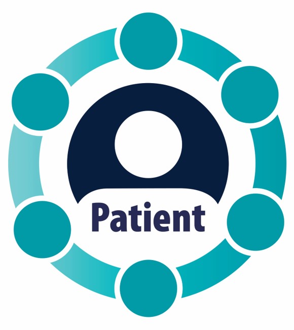 a logo with an icon of a patient inside a cirle